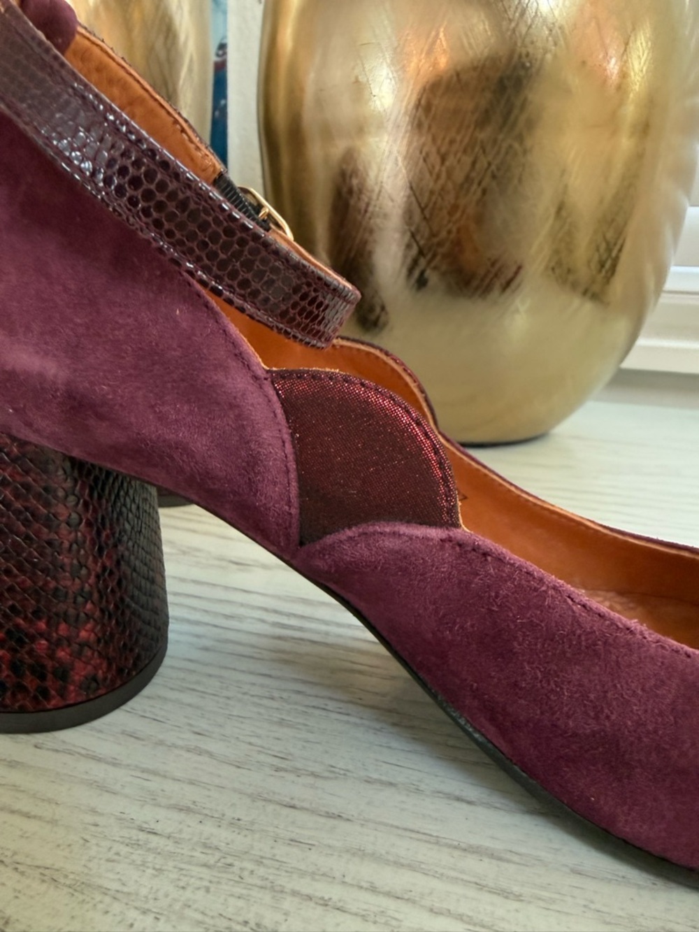 Auth Chie Mihara Plum Suede Ankle-Strap Snake Block Heel Spain Women’s EU 37 - Picture 3 of 6